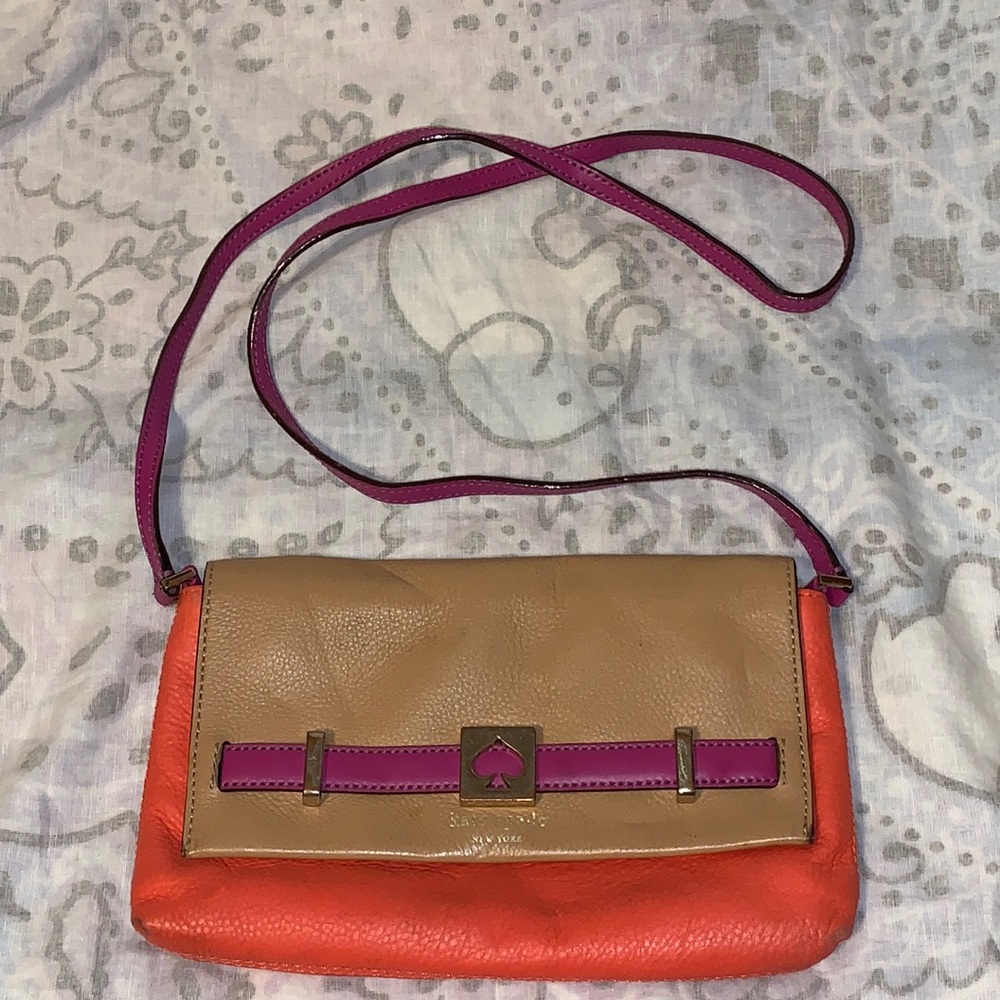 Kate Spade Leather Loula Houston Street Tan Orange Purple Crossbody